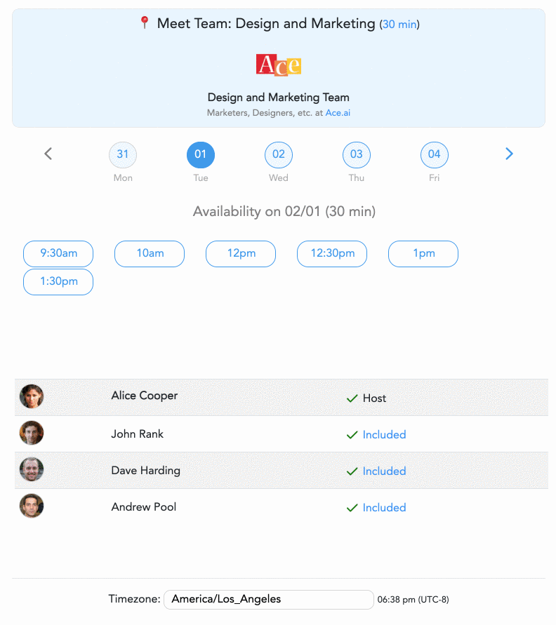 Share Your Team's Availability: Create a unique Meeting Link and share it on your website.